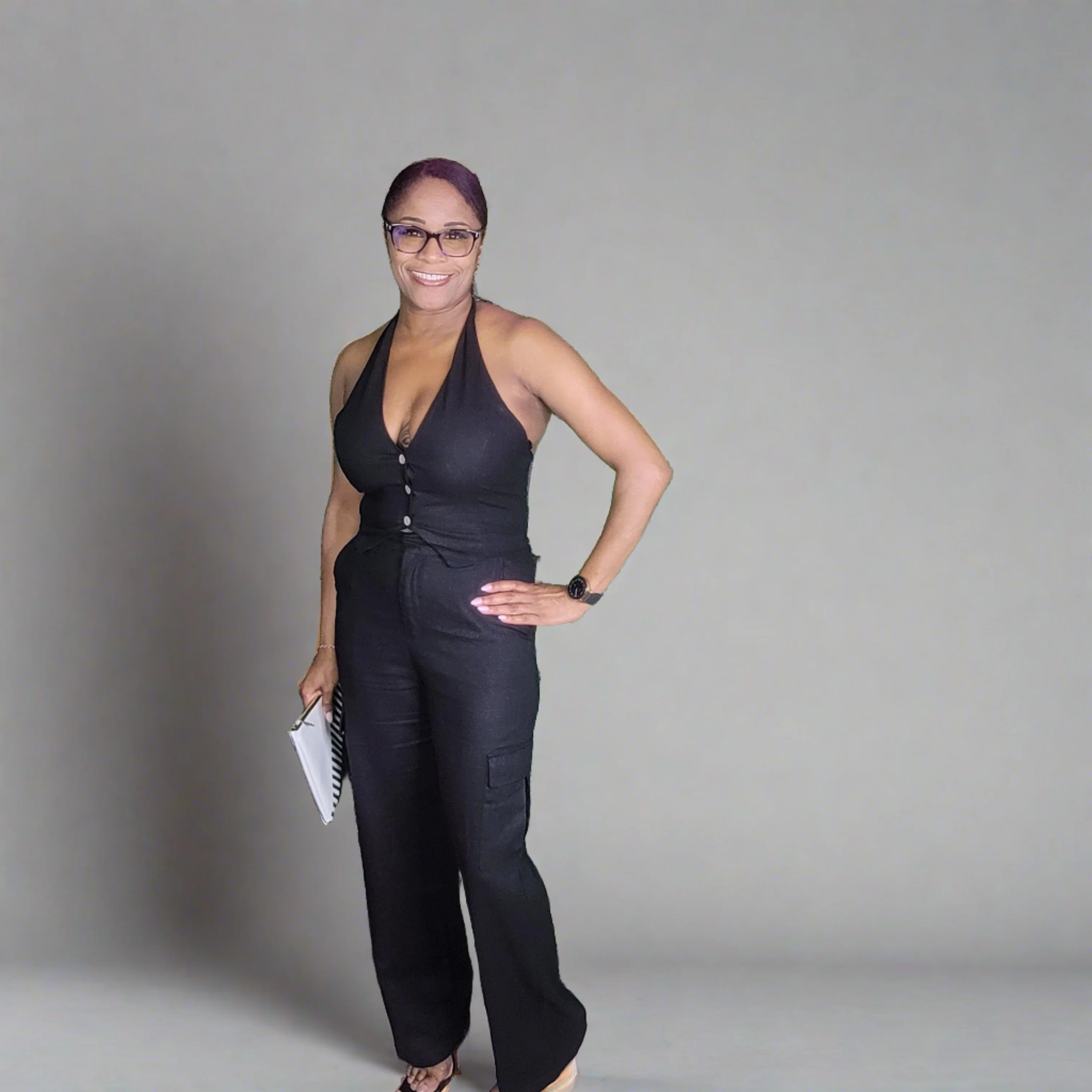 Linen Halter Vest and Cargo Pant Set(Black)