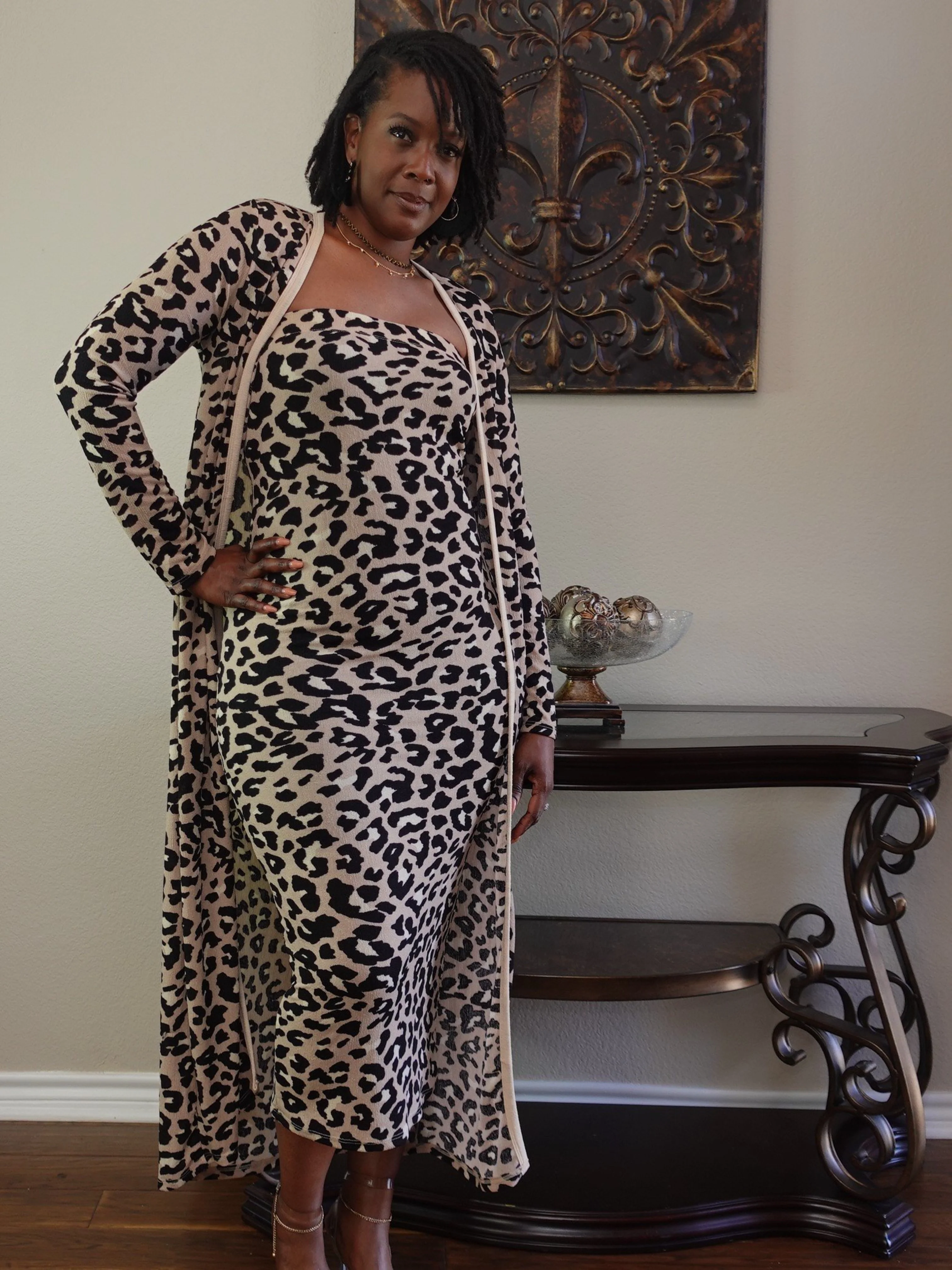 Leopard Tube Dress Cardigan Set