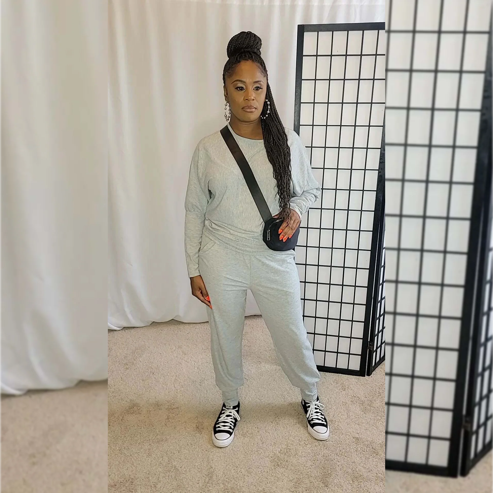 Dolman Sleeve Ribbed 2 Piece Jogger Set