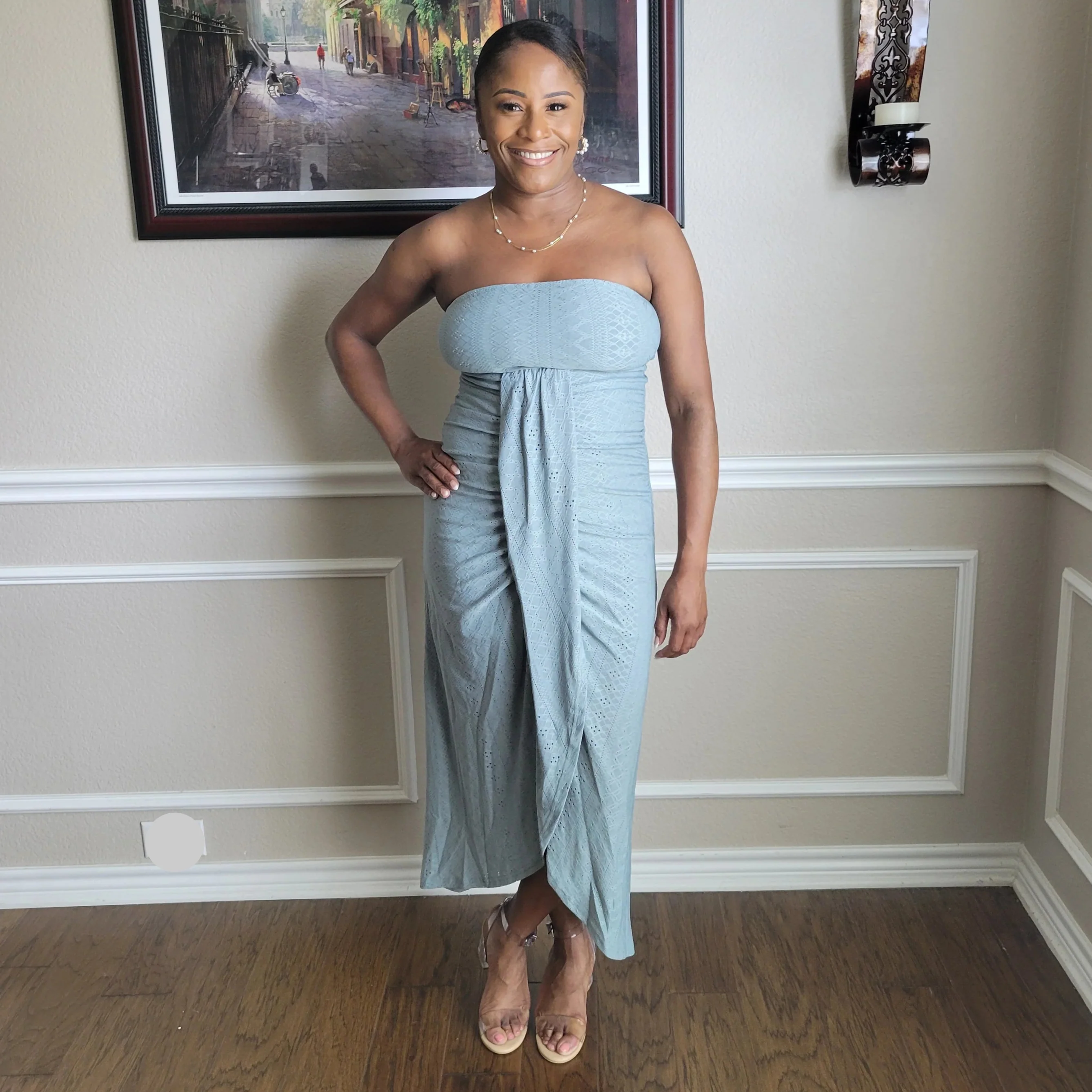 Strapless Jacquard Waist Dress